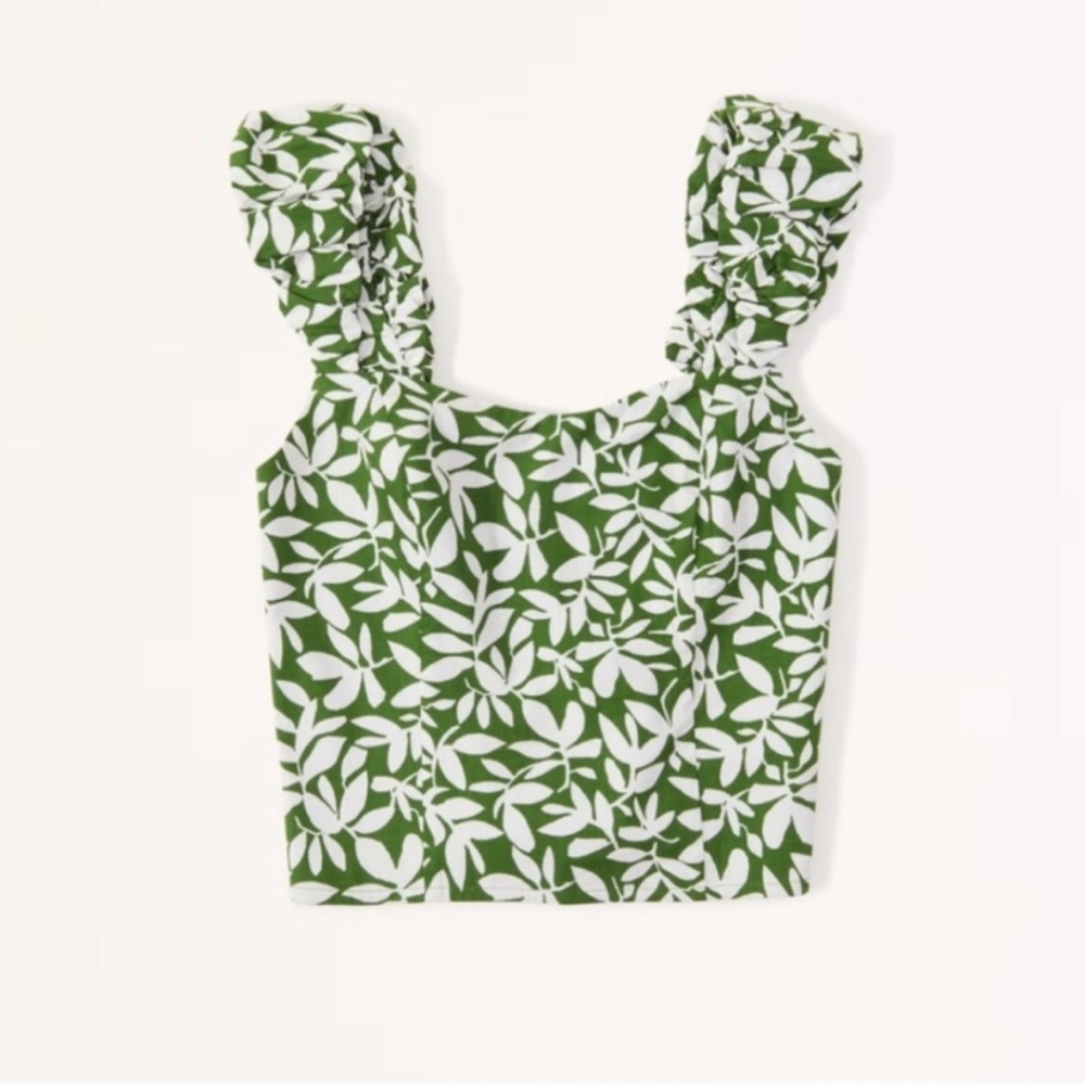 Abercrombie Bubble Strap Green Leaf Print Women's Top